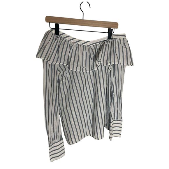 Paige Denim Cotton Stripe Off the Shoulder Women's Sailor Blouse Nautical Preppy - Picture 1 of 4